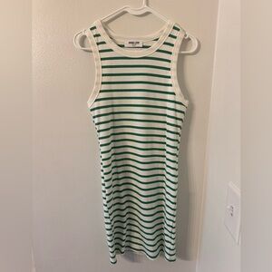 Double Zero White Ribbed Tank Dress with Green Stripes